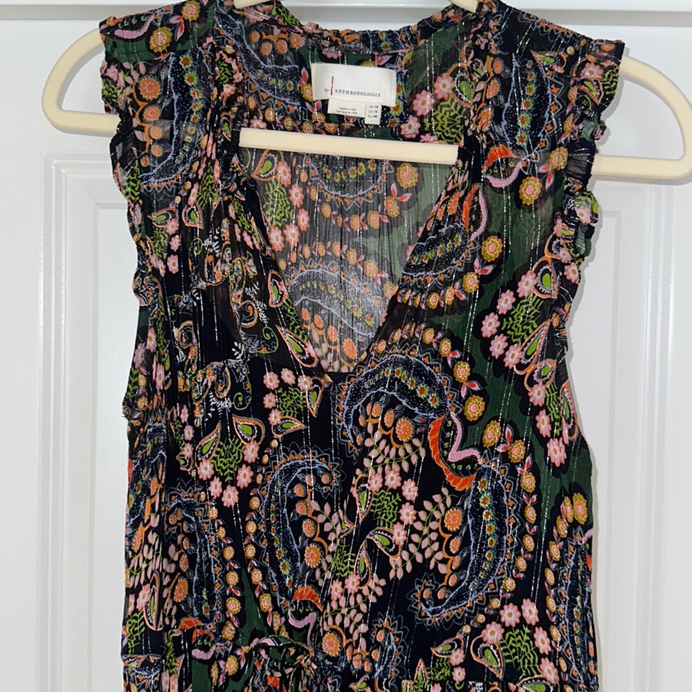 Anthropologie Black Paisley Floral Sleeveless Dress